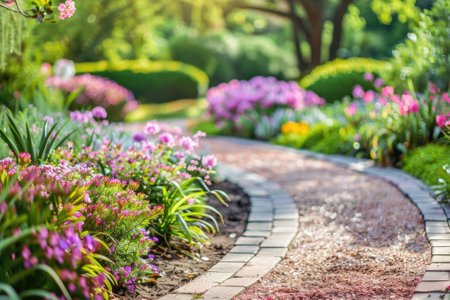 Beautiful landscaping with beautiful plants and flowers.の素材