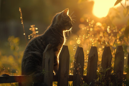 Cat sitting on a fenceの素材