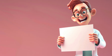Medical specialist holding a blank poster illustration in cartoon style.の素材