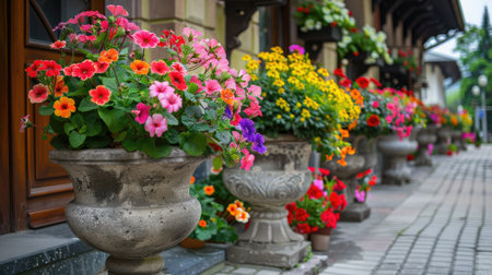 Decorative flowers in cement pots.の素材