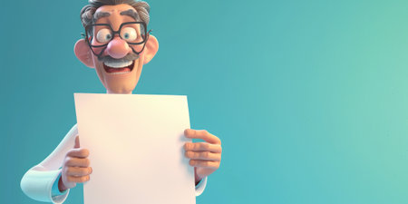 Medical specialist holding a blank poster illustration in cartoon style.の素材