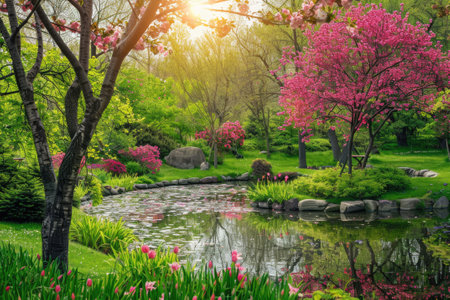Beautiful landscaping with beautiful plants and flowers.の素材