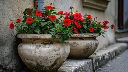 Decorative flowers in cement pots.の素材