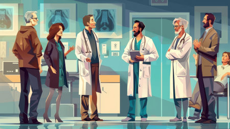 Two doctors discuss a patient's disease. Perfect for healthcare-related projects. Illustrationの素材