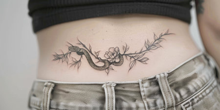 Woman with tattoo on the waistの素材