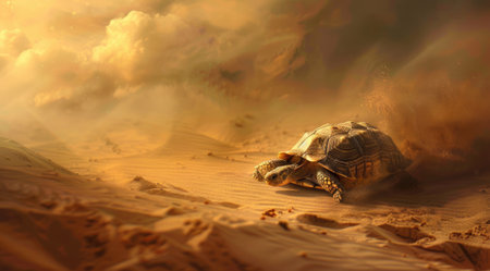 Turtle in the desert with sunny weatherの素材
