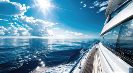 View from yacht cockpit on a sunny blue sky,の素材