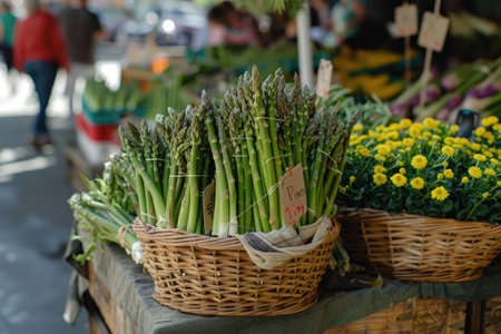 Organic asparagus on the market.の素材