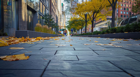 City sidewalk with concrete pavers.の素材