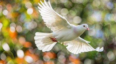 A majestic white dove in flight, symbolizing peaceの素材