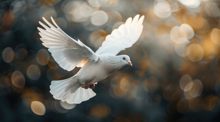 A majestic white dove in flight, symbolizing peaceの素材