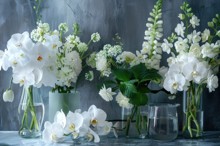 White floral arrangement on light backdropの素材