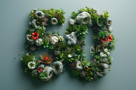 Beautiful stone floral arrangement in the shape of 50の素材