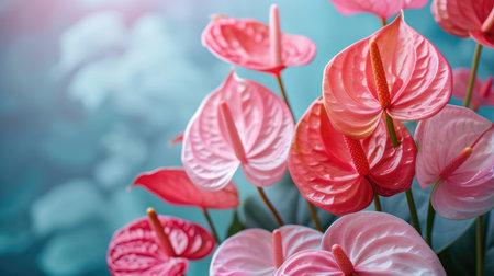 Beautiful pink and red Anthurium flowers in full bloom.の素材