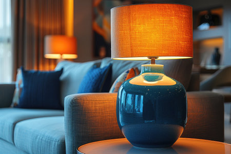 Cozy modern living room with elegant lamp.の素材