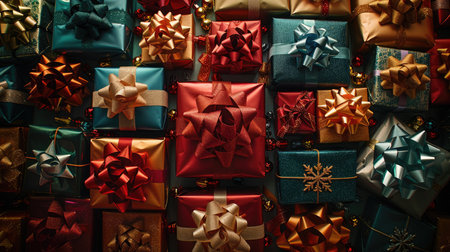 Luxurious gift boxes with pink ribbons and bows.の素材