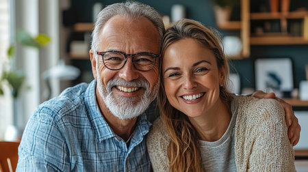 Excited senior couple is raising their arms in the air and laughing while using a laptop at homeの素材