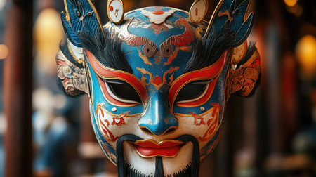 Vibrant chinese opera mask showcasing intricate craftsmanship and cultural significanceの素材