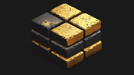 Yellow painted brick wall with a rectangle shape, creating a grunge abstract background textureの素材