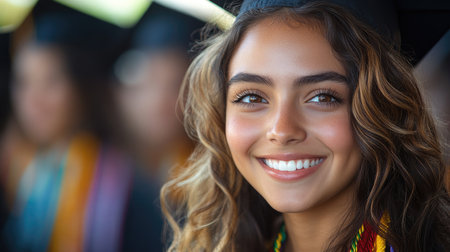 Happy college graduate smiling at graduation ceremonyの素材