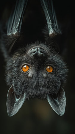 Bat hanging upside down from the ceiling of a caveの素材
