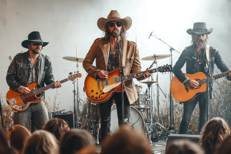Country band is playing a live show on stage for an audienceの素材