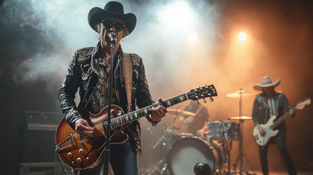 Country band is playing a live show on stage for an audienceの素材