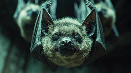 Group of bats hanging upside down from the ceiling of a caveの素材