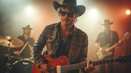 Country band is playing a live show on stage for an audienceの素材