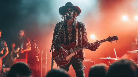 Country band is playing a live show on stage for an audienceの素材