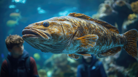 Large blue and silver fish swimming in a large saltwater aquariumの素材