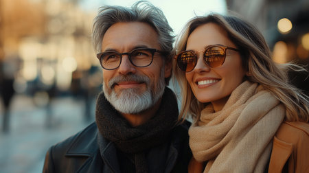 Fashionable mature couple is spending time together on a date in the cityの素材