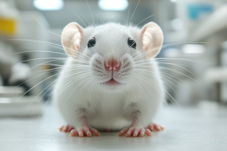 Laboratory rat posing on a countertop in a medical research labの素材