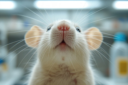 Laboratory rat posing on a countertop in a medical research labの素材