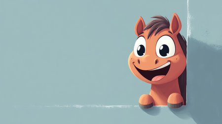 Cheerful cartoon horse looking happy and playful with copy spaceの素材