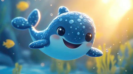 Magical dolphin is swimming and leaving a trail of glowing particlesの素材