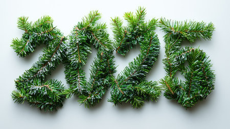 Christmas fir branches forming number 2025 on a white background, perfect for new year celebrationsの素材