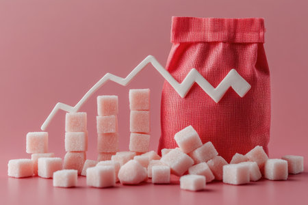 Sugar cubes forming a chart showing the increasing consumption of sugarの素材