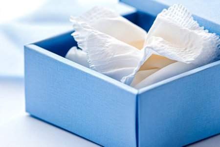 White wrapping paper inside a light blue gift box, ideal for precious objects or giftsの素材