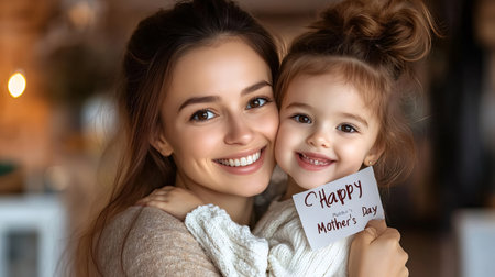 Daughter hugging mother and wishing her happy Mother's Dayの素材