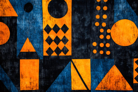 Abstract geometric background featuring orange and blue shapes creating modern and textured designの素材