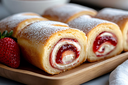 Delicious strawberry and cream cheese rolls freshly baked and ready to be servedの素材