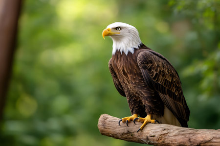 A bald eagle perched on a branch, showcasing its powerful presence and sharp gazeの素材