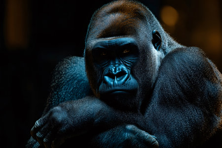 Studio portrait of a majestic gorilla with arms crossed, conveying strength and dominanceの素材