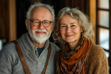 Portrait of smiling senior couple showing positive emotionsの素材