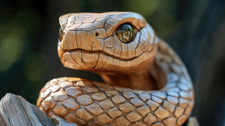 Intricately carved snake sculpture showcasing lifelike details and textureの素材