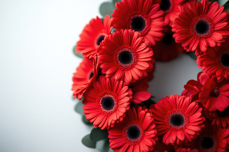 Bright red gerbera daisies forming a circular patternの素材