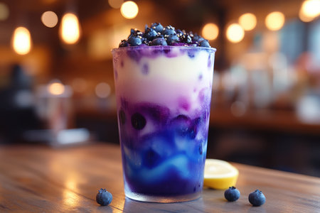 Refreshing blueberry lemonade topped with fresh berries and creamy layersの素材
