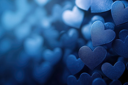Blue hearts floating in a soft romantic atmosphere creating a blurred backgroundの素材