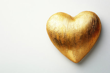 Gold heart shape object representing love, affection, and romance, isolated on a white backgroundの素材